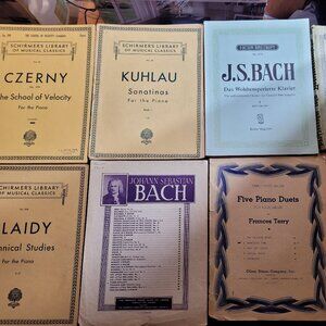 Bundle Lot of 8 Vintage Piano Music Sheet Study Bach Czerny Kuhlau Plaidy Terry